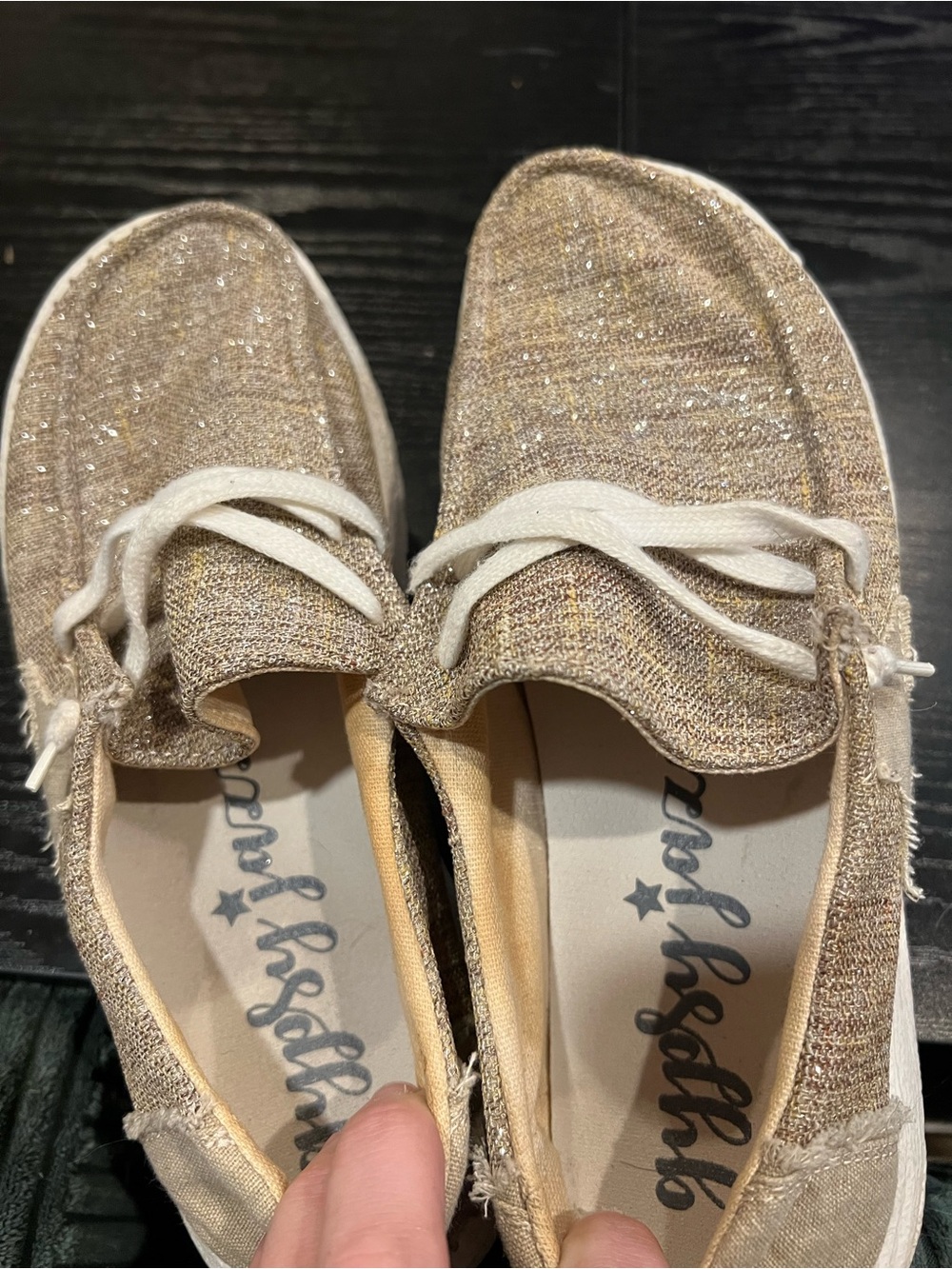 Gold Sparkly Tie-Front Slip-On Loafers